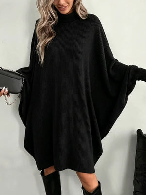 sweater dress in Red with ribbed knit and oversized