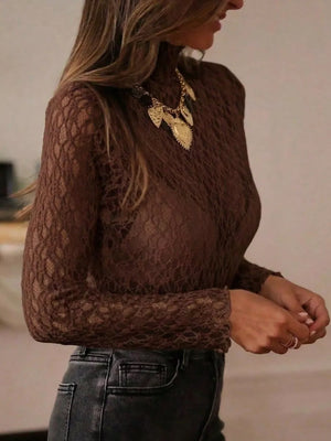blouse in Black with mock neck and long sleeve