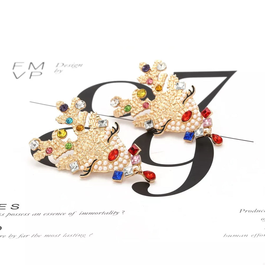 earrings in red with novelty and rhinestone embellishment