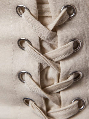 Light Khaki cotton t-shirt with metal grommets and lace-up detail.