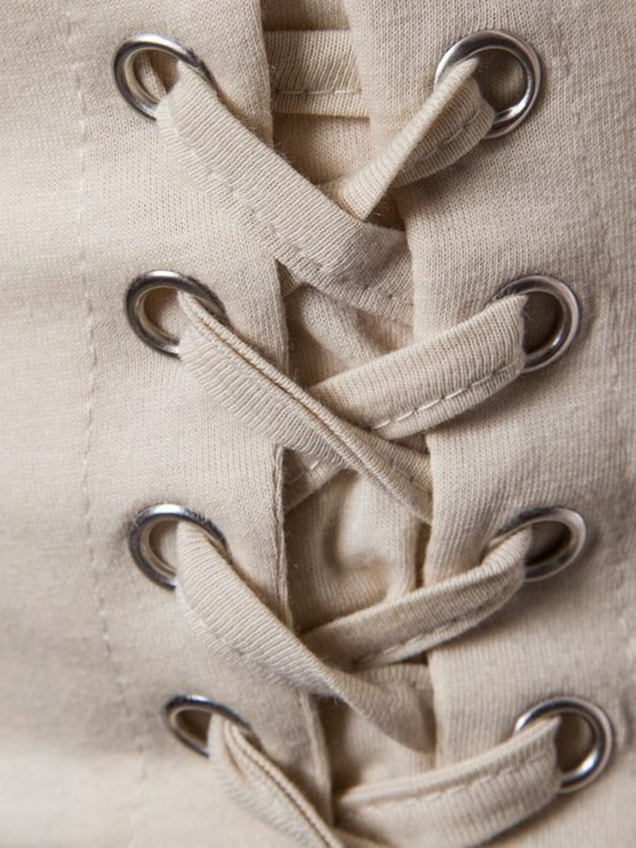 Light Khaki cotton t-shirt with metal grommets and lace-up detail.