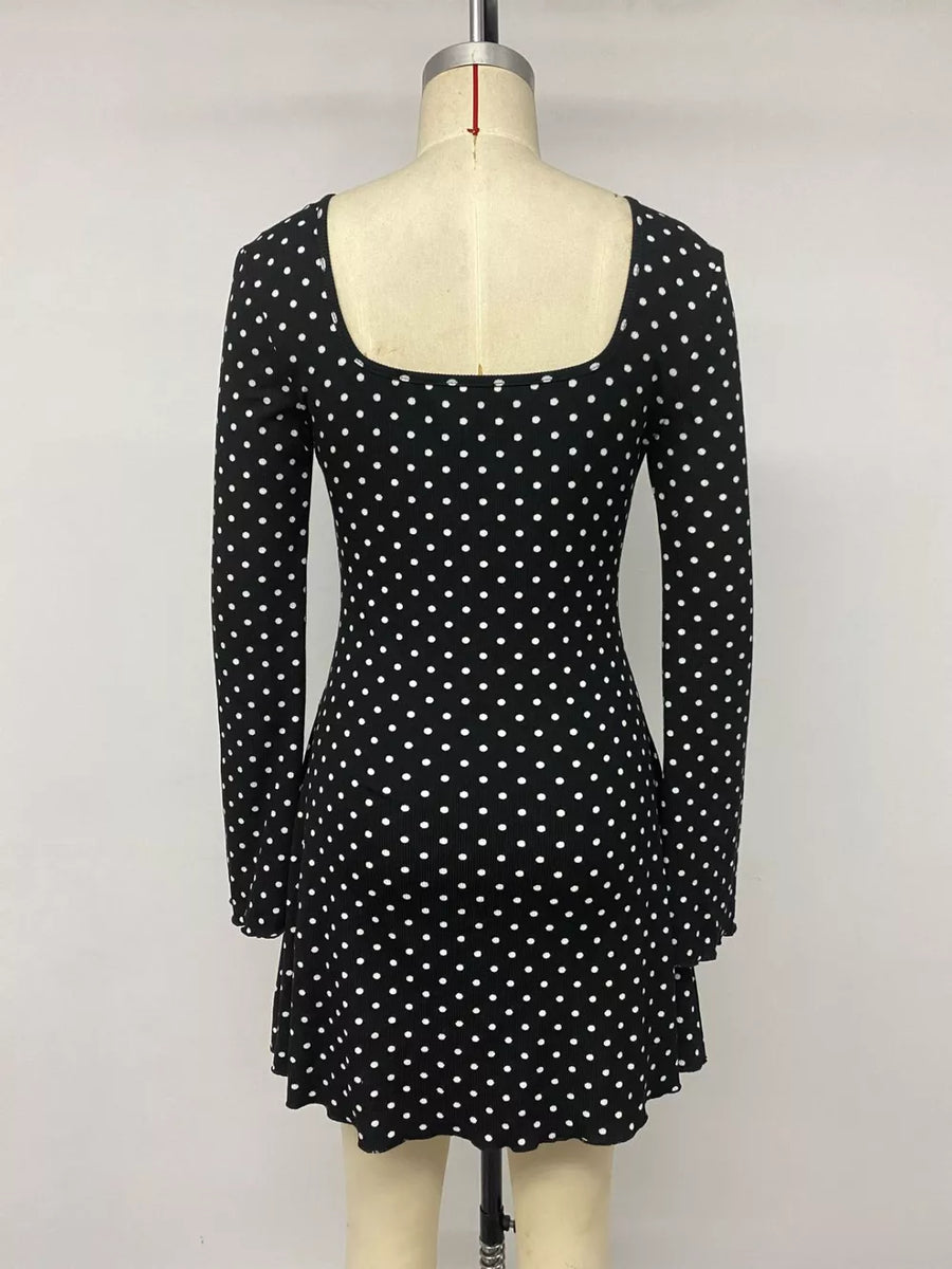 Polka Dot Lace Trimmed V-neck Mini Dress option 13