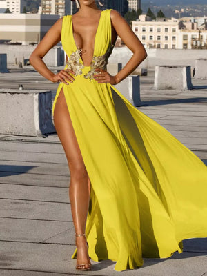 glam maxi dress in Black with deep v-neck