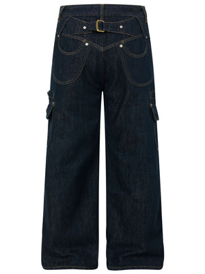 100% polyester Care instructions: Machine wash cold wide-leg jeans in navy blue with wide-leg silhouette