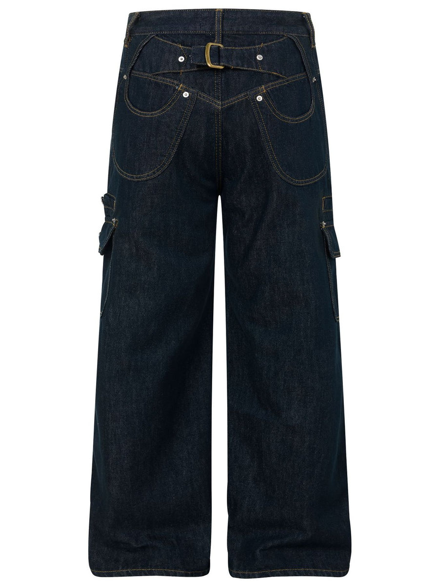 100% polyester Care instructions: Machine wash cold wide-leg jeans in navy blue with wide-leg silhouette