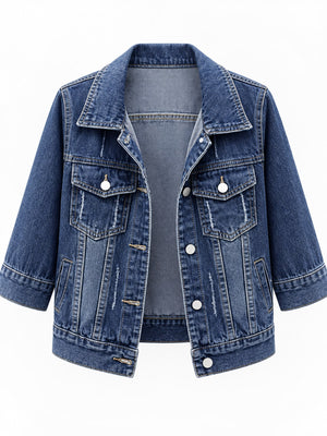 Polyester Care instructions: Machine wash denim jacket in Light Blue with regular silhouette