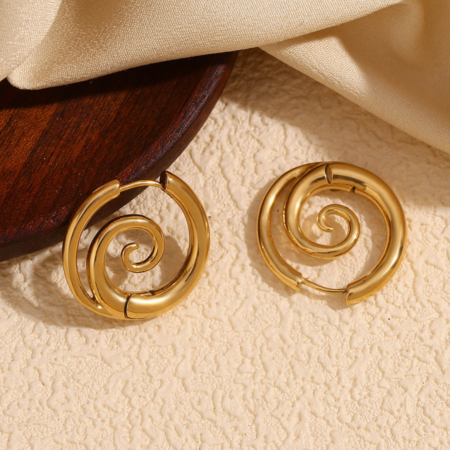 18K Gold-Plated Stainless Steel Spiral Hoop Earrings in Gold