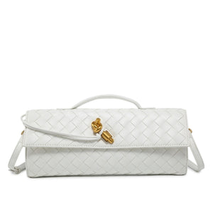 handbag in white featuring woven texture and boxy fit
