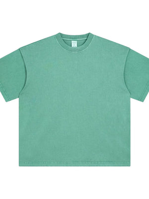 Oversized washed cotton crewneck t-shirt in Dusty Blue with a relaxed fit and crew neckline.