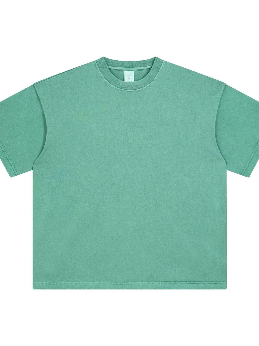 Oversized washed cotton crewneck t-shirt in Dusty Blue with a relaxed fit and crew neckline.