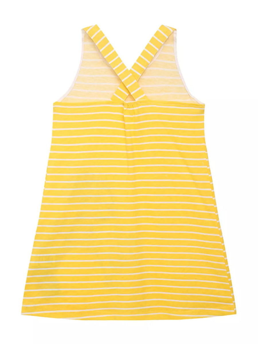 Yellow striped toddler dress with criss-cross straps