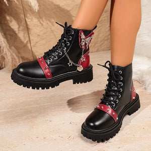 boots in Red with round toe and ankle-length