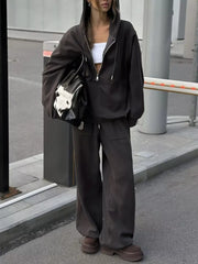 Yellow with Oversized Zip-up Hoodie And Wide-leg Pants Set in Yellow