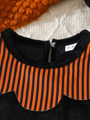 orange bodysuit featuring zipper and striped