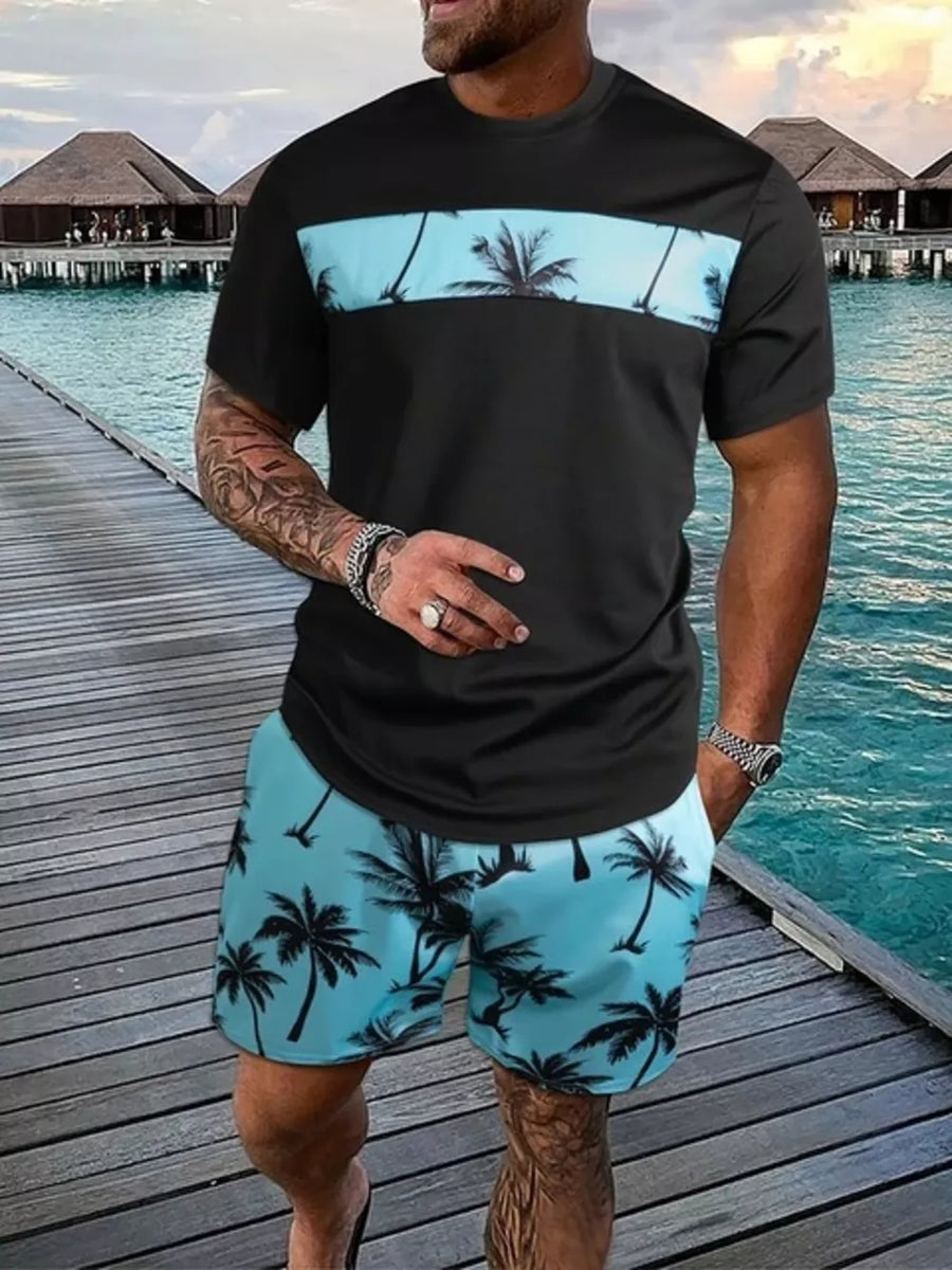 Caramel Men's Tropical Palm Tree Tee And Shorts Set