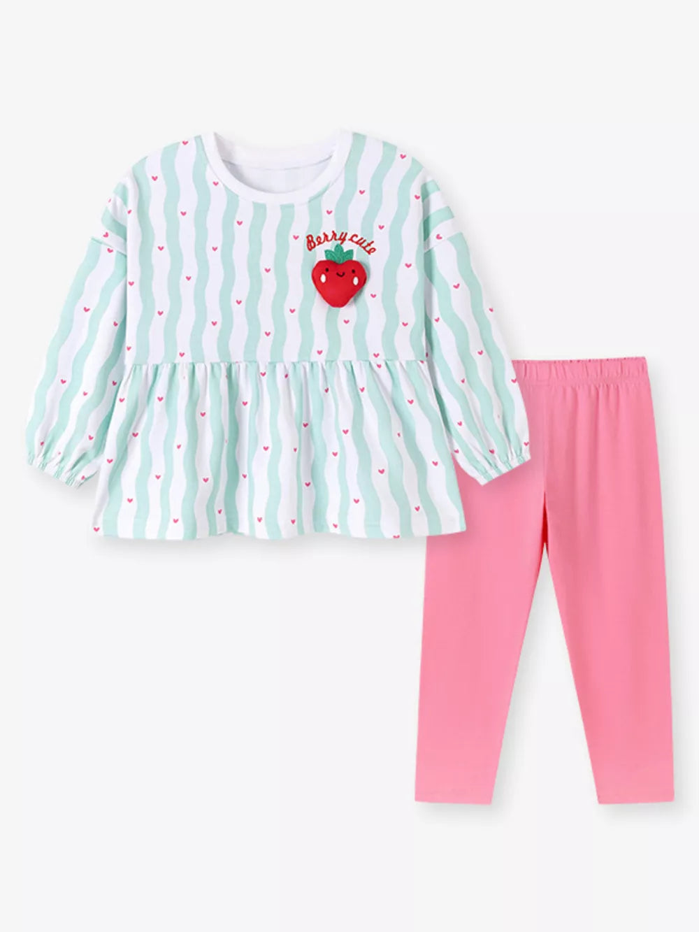 mint green clothing set featuring applique and striped