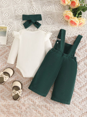 overalls in Dark Green with round neck and long sleeve
