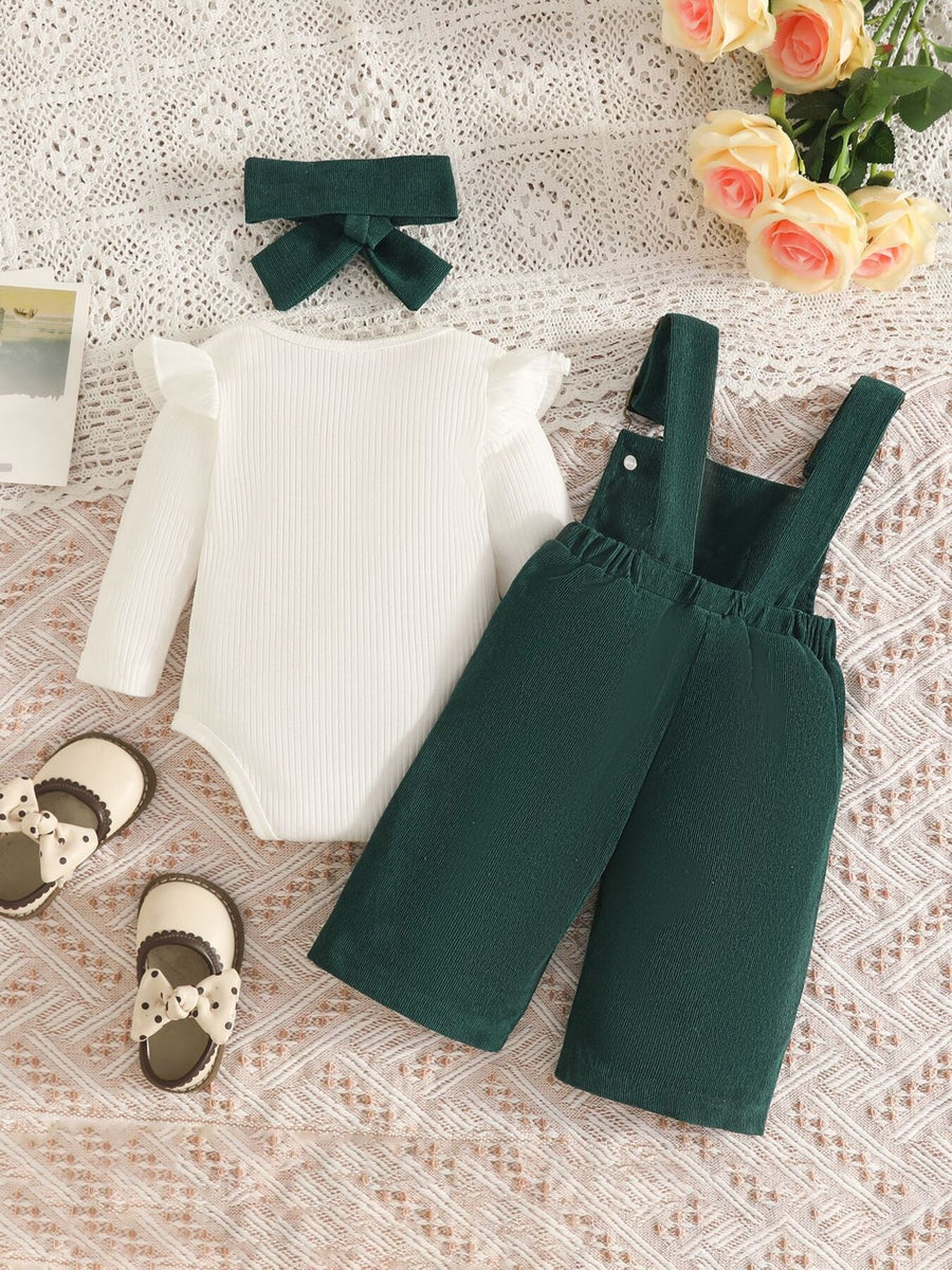 overalls in Dark Green with round neck and long sleeve