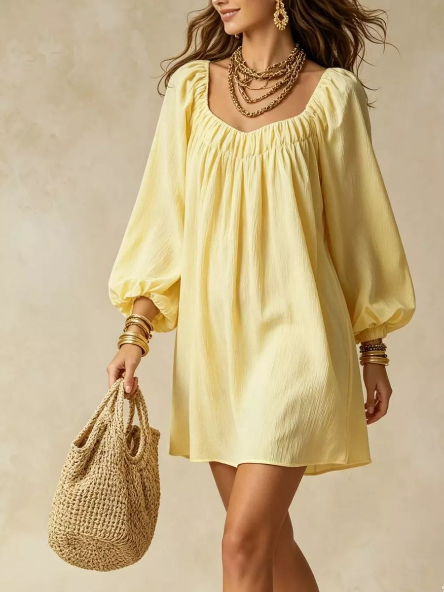 Ivory Flowy Balloon Sleeve Mini Dress