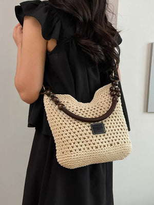 Crochet Knit Crossbody Bag in Cream
