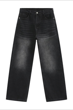 Black wide leg jeans with faded wash
