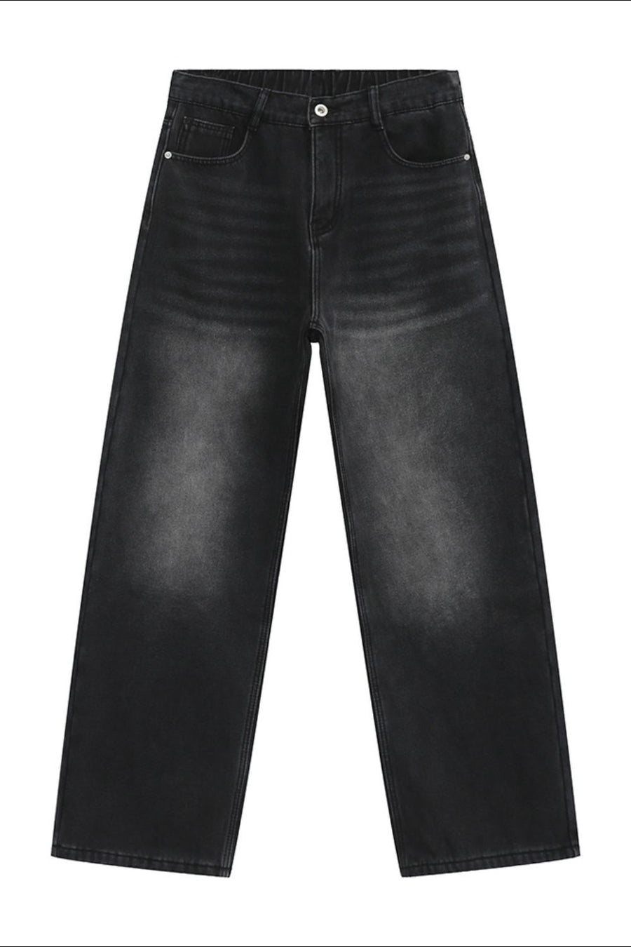 Black wide leg jeans with faded wash