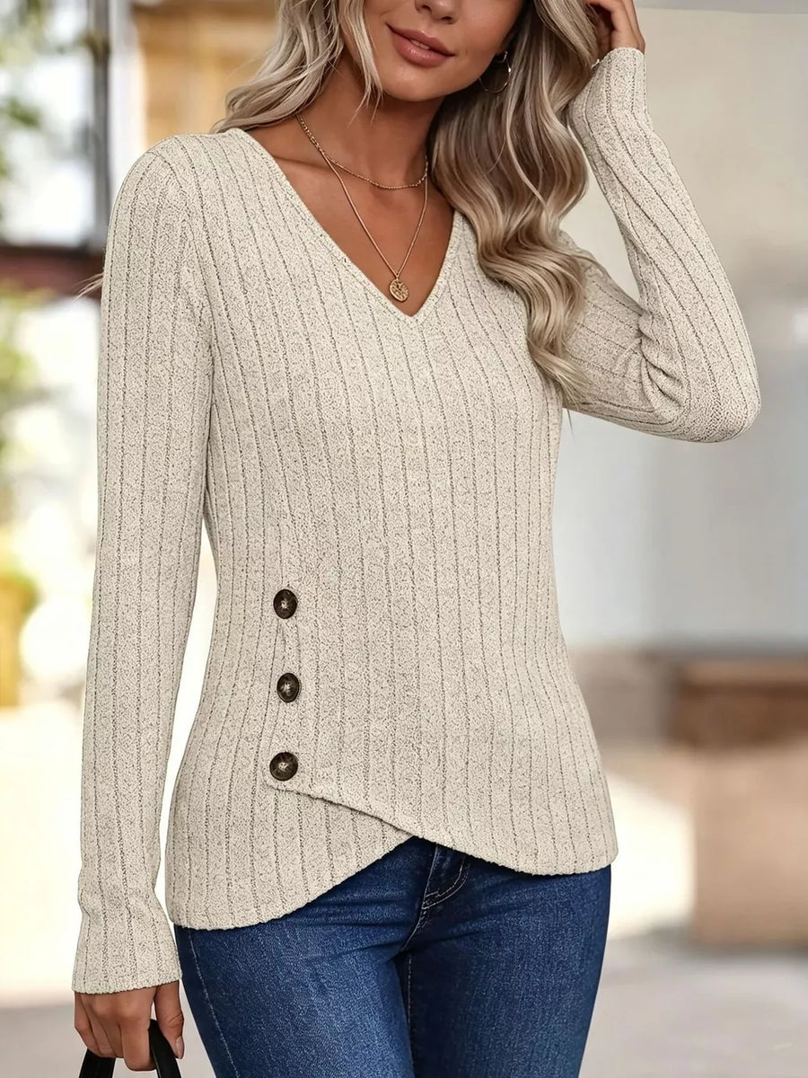 Apricot t-shirt featuring ribbed knit and ribbed