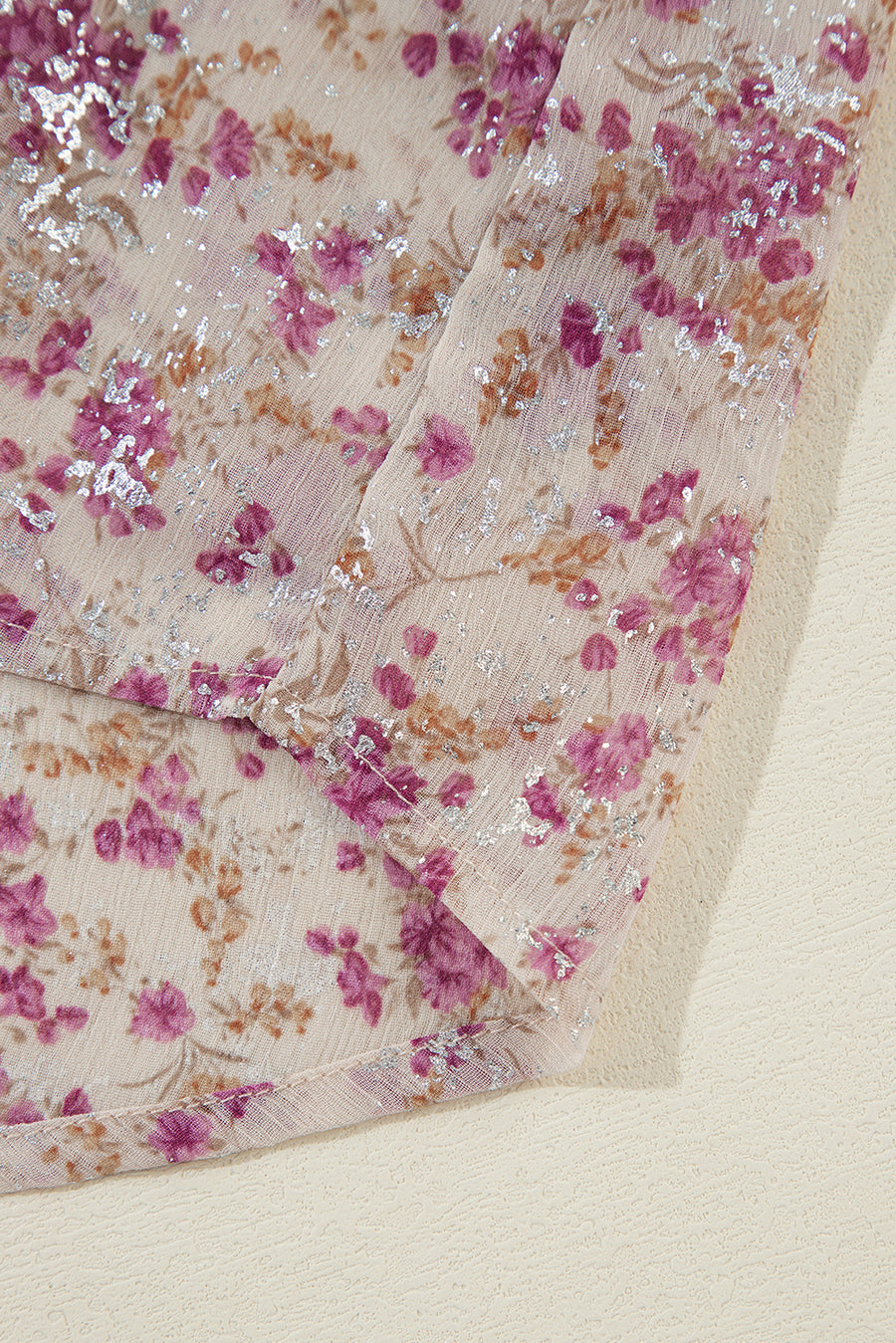 Sequin floral print relaxed fit blouse in dusty pink with shimmering accents.