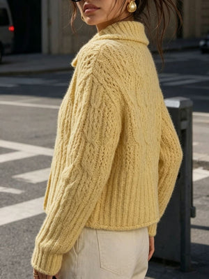 Yellow cardigan with button-front and cable knit