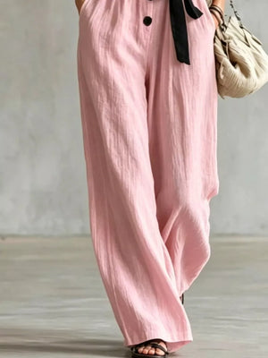 Lace Trim Sleeveless Wide Leg Jumpsuit in Pink with lace trim
