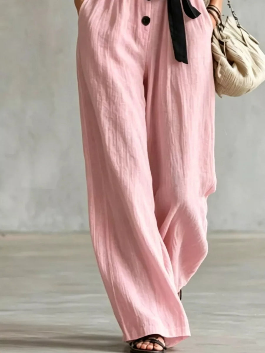 Lace Trim Sleeveless Wide Leg Jumpsuit in Pink with lace trim