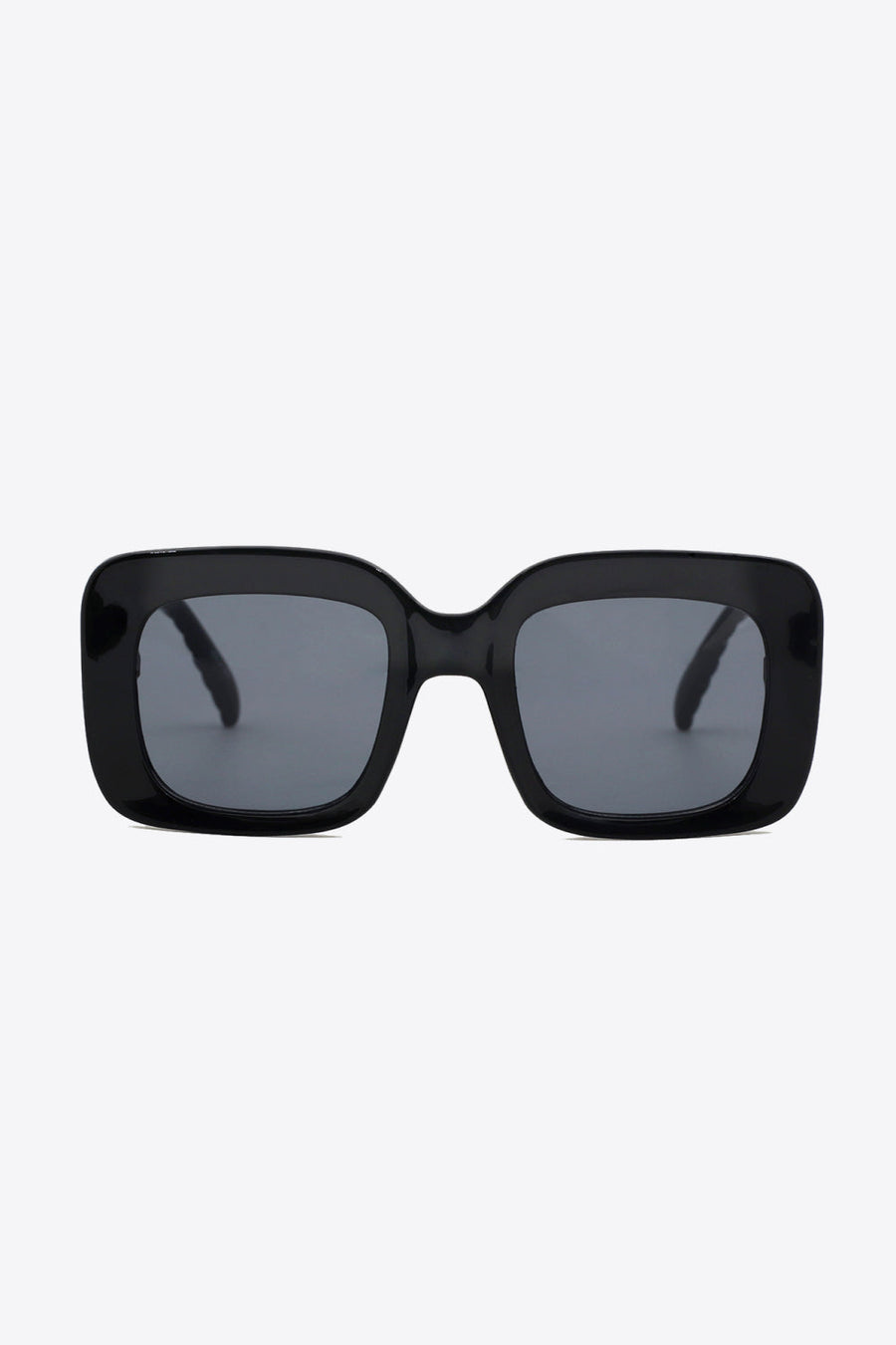 Black rectangular sunglasses with textured arms and dark lenses.