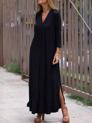 midi dress in orange with slit and midi