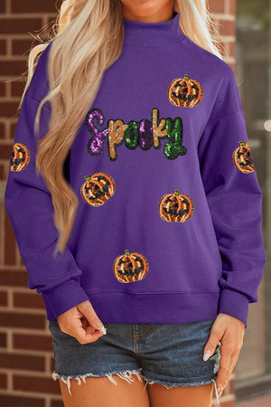 festive sweatshirt in purple with mock neck
