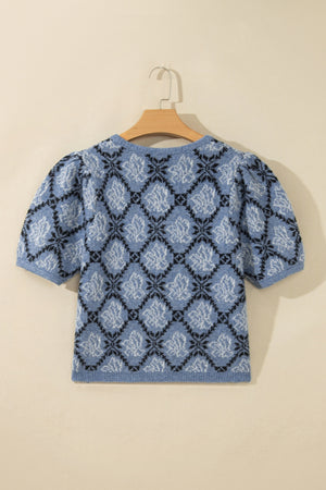 Dusty Blue cardigan with waist-length and button-front