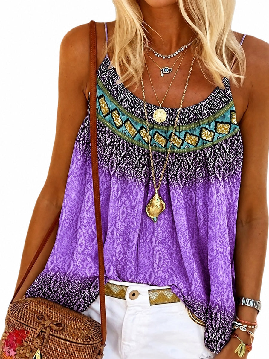Yellow camisole with pullover and ethnic-print