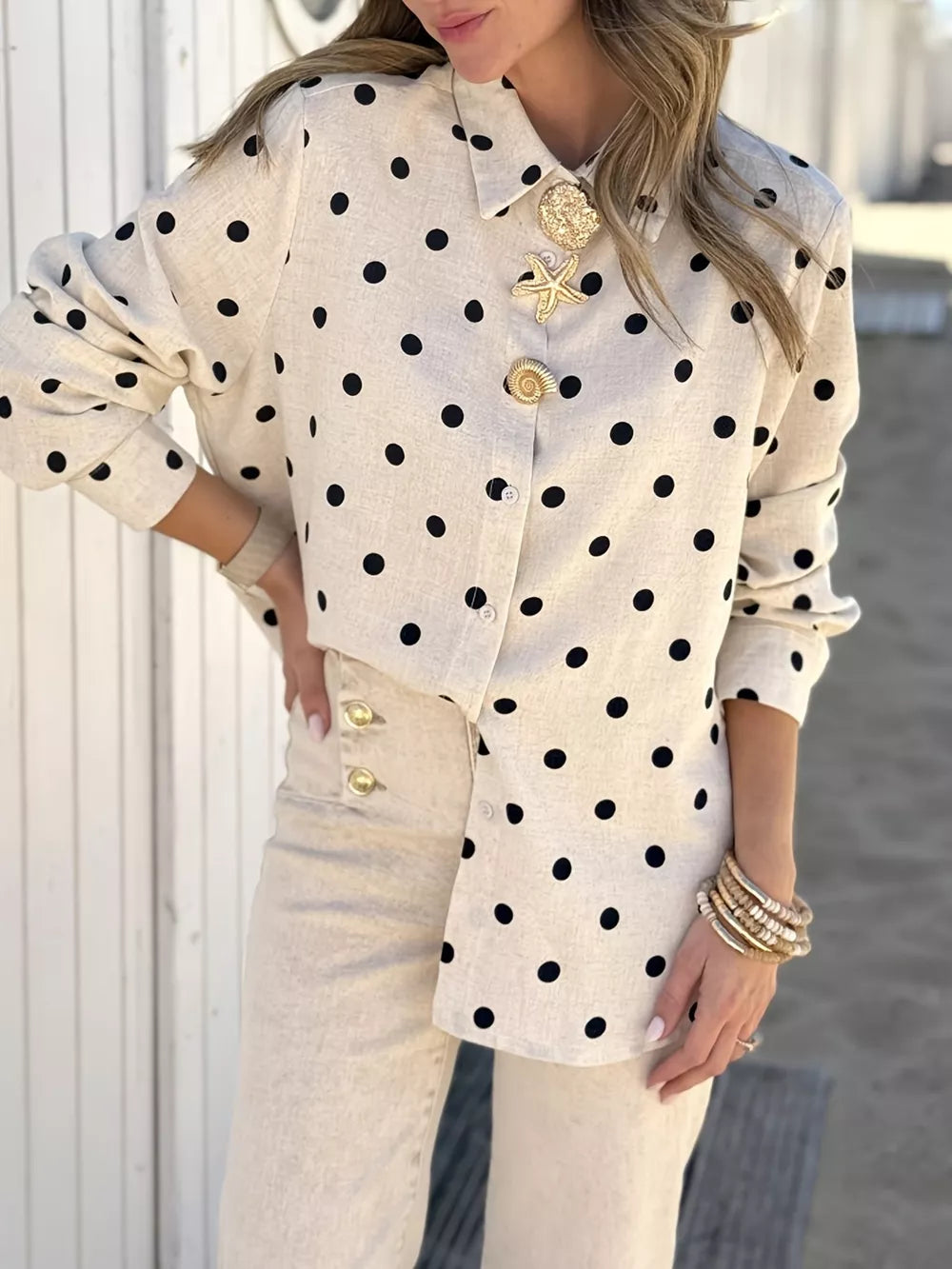 Beige Polka Dot Button Up Shirt