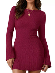 Red sweater dress with ribbed and long sleeve