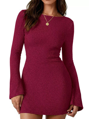 Red sweater dress with ribbed and long sleeve