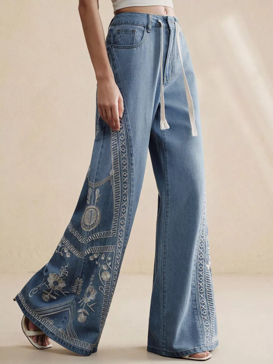 wide-leg jeans in Blue with embroidered and embroidered