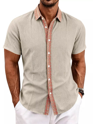 button-up shirt in light beige featuring buttoned and regular fit