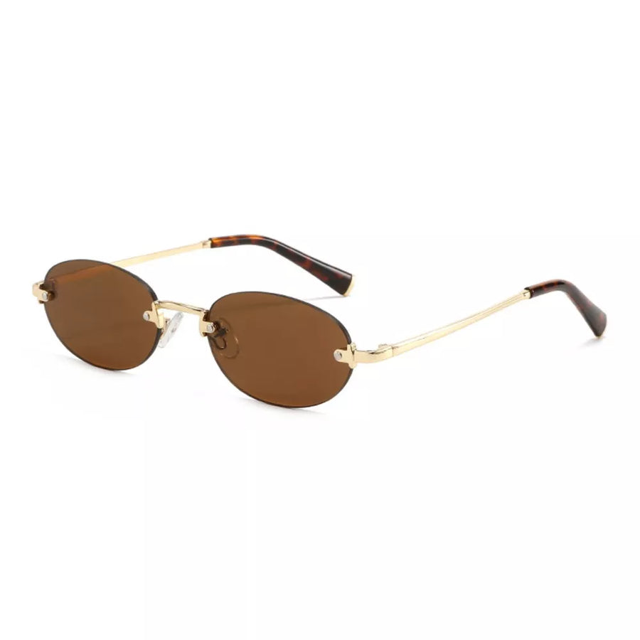 Vintage Oval Rimless Sunglasses in Caramel with UV400 protection