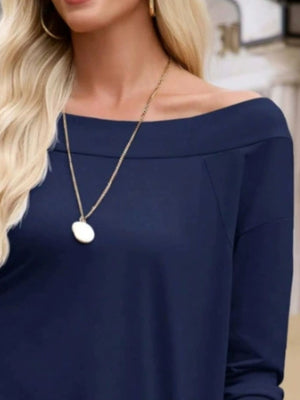 Black relaxed off-shoulder top with off-shoulder