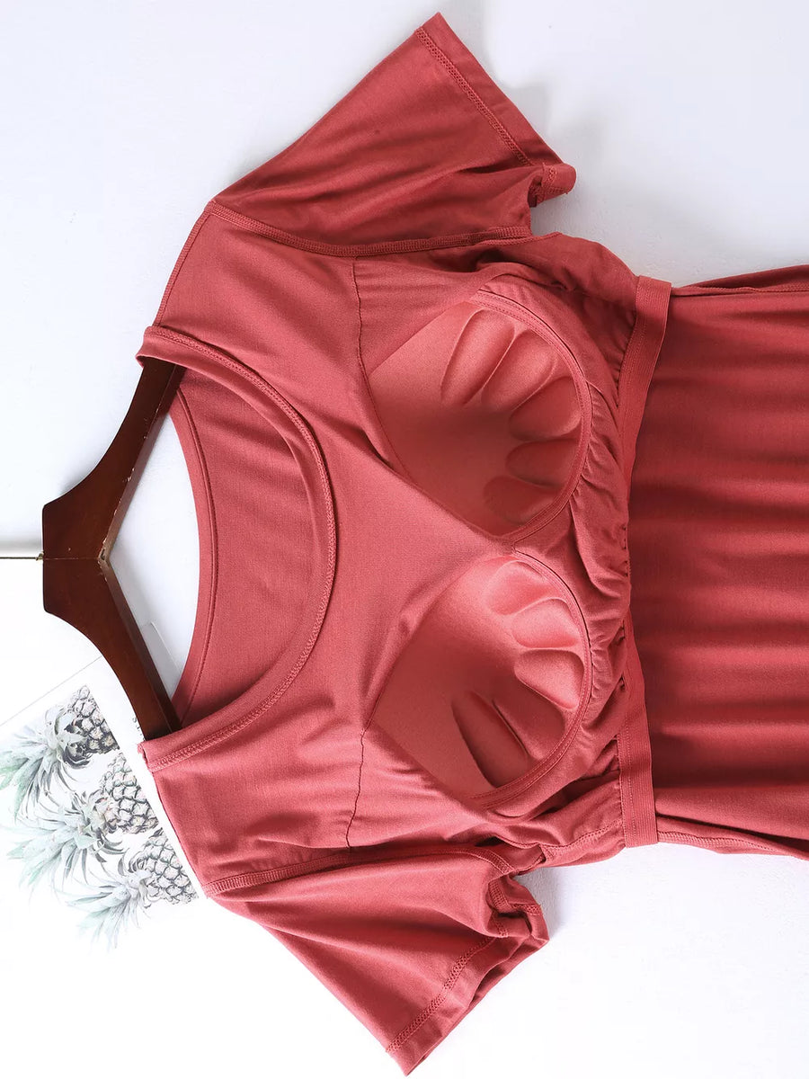 Pajama top in Windsor Red with built-in padded cups and short sleeves.