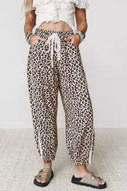 Black Leopard Print Ankle-length Elastic Waist Pants