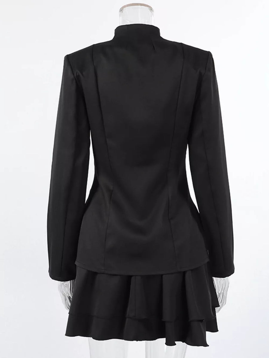 Elegant Stand Collar Blazer And Mini Skirt Set option 9