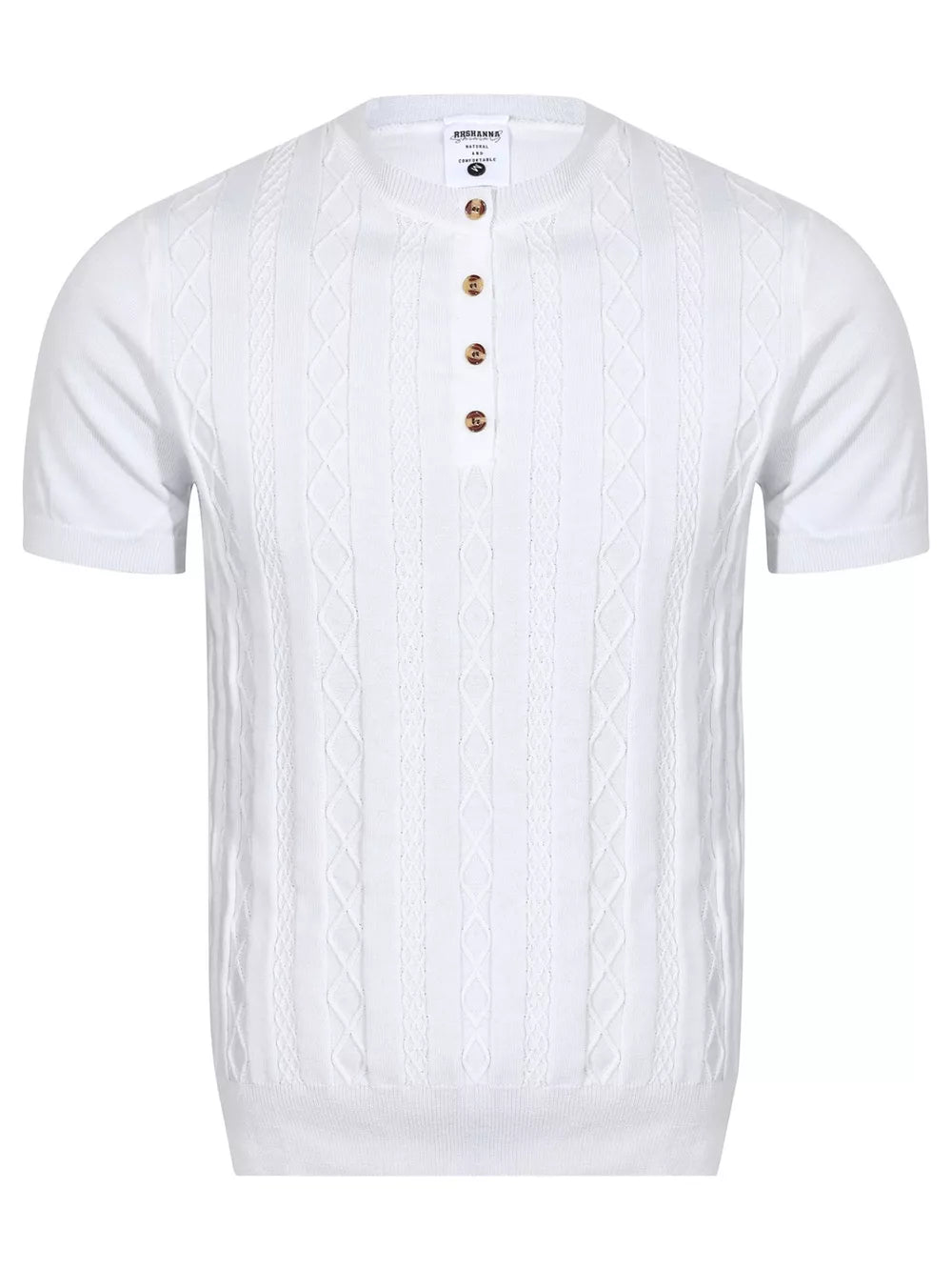 White Men's Cable Knit Short Sleeve Top
