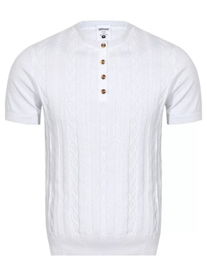 White Men's Cable Knit Short Sleeve Top