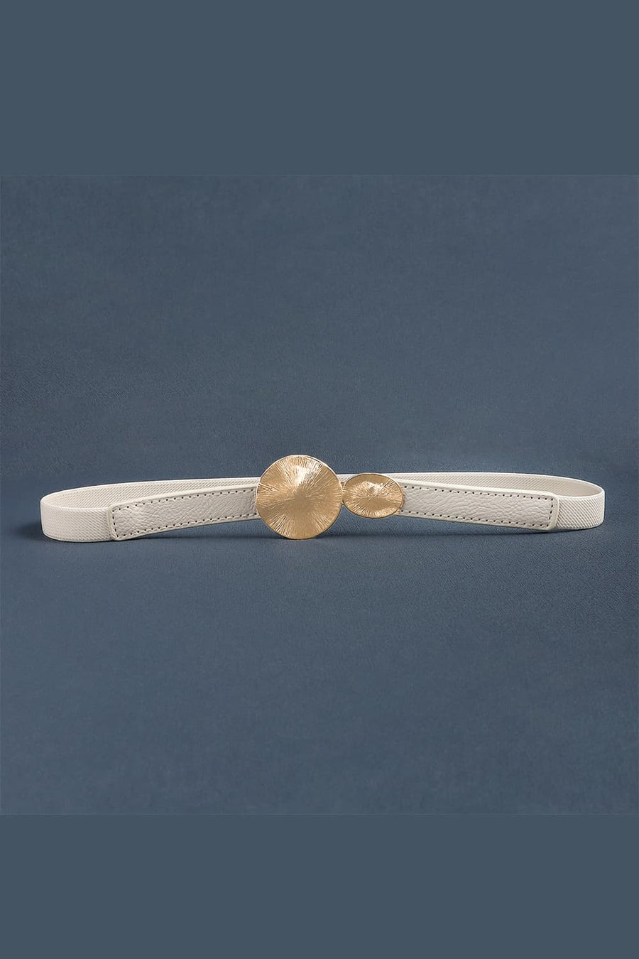 Ivory elastic waist belt with gold disc detail