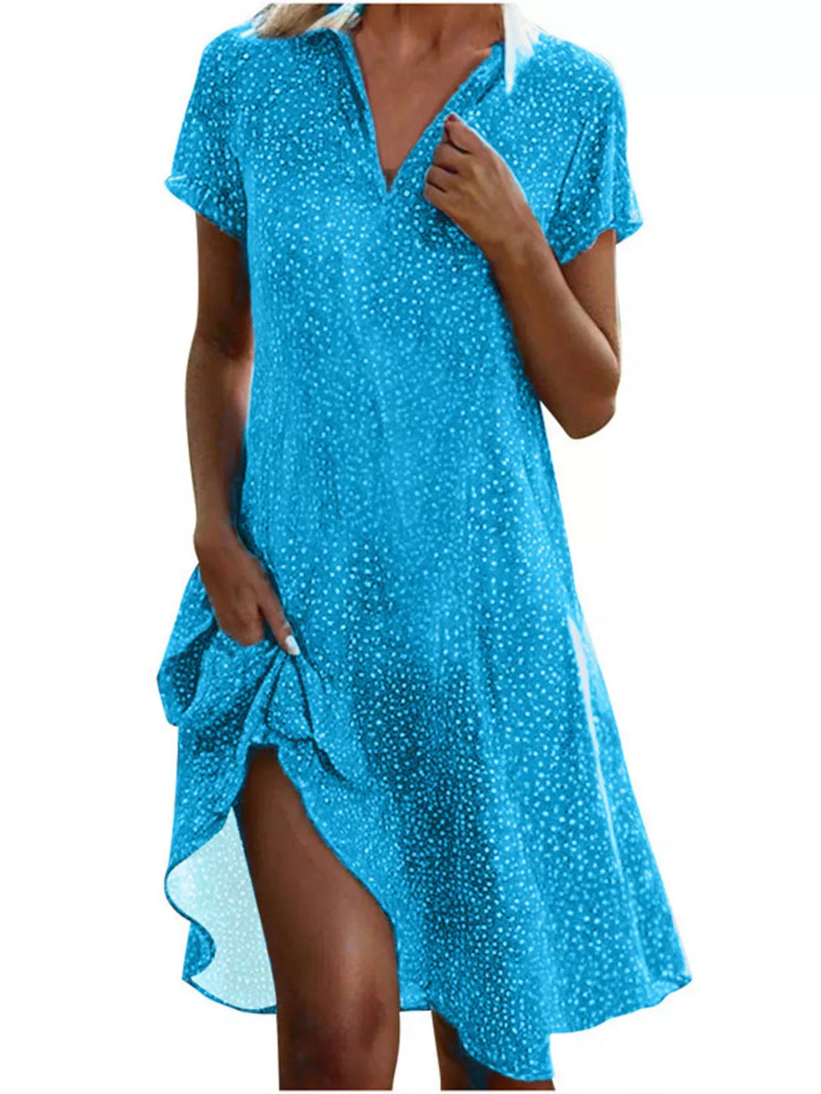 Green Full Size Polka Dot Short Sleeve Casual Dress